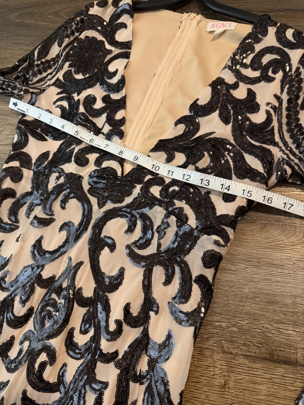 a'gaci Black and Cream Deep V Sequin Embellished Split Maxi Dress - Picture 10 of 13